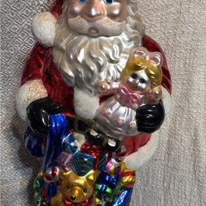 Santa Claus Holiday Ornament with Doll and Gifts